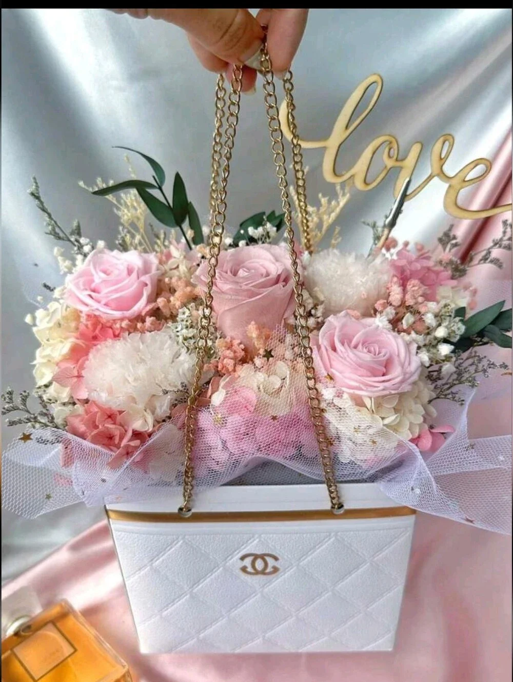 White Quilted Bag with Double Gold Chains